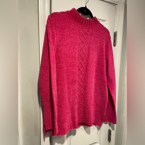 Sag Harbor Size M Hot Pink Mock Neck Cable Knit Soft Chenille Pullover Sweared - Picture 4 of 10